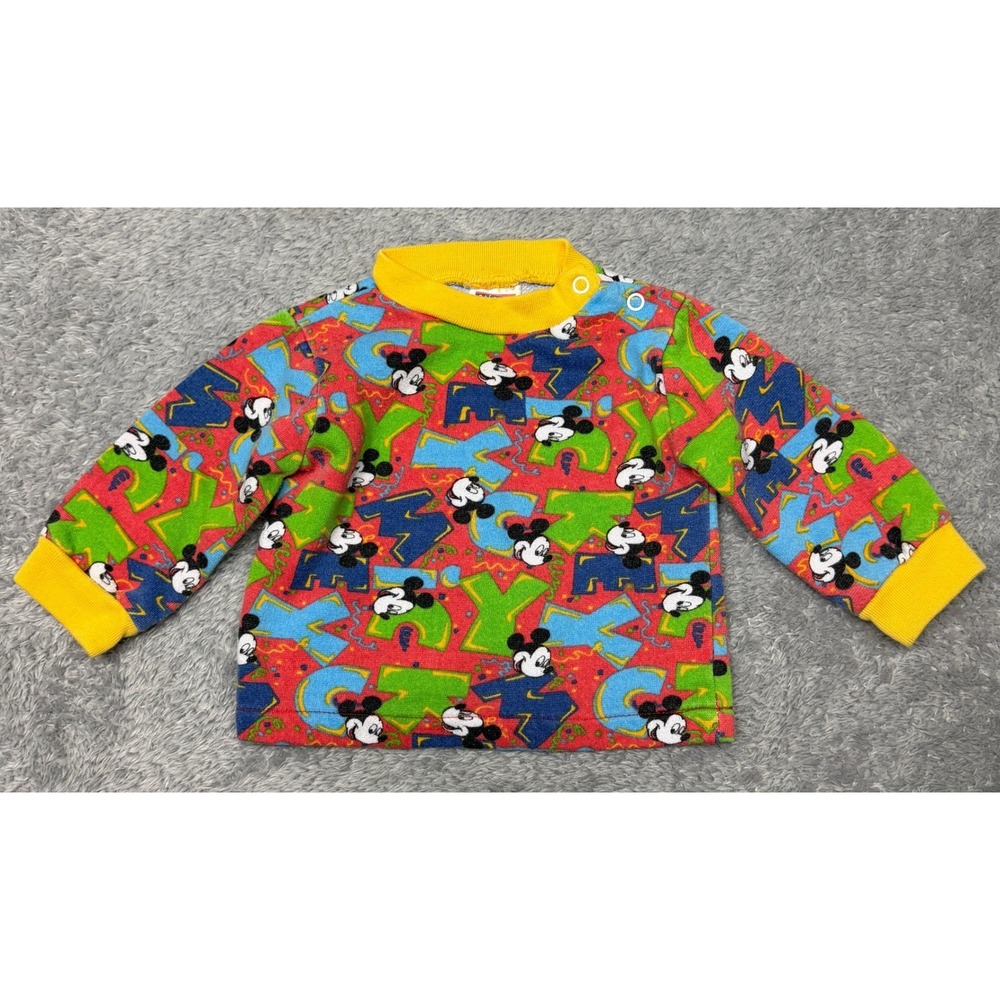 Mickey's Stuff Sweatshirt Kids 18M Red Mickey Mouse All Over Print Vintage 90s